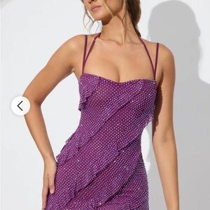 Oh Polly Purple Rhinestone Ruffled dress NWT